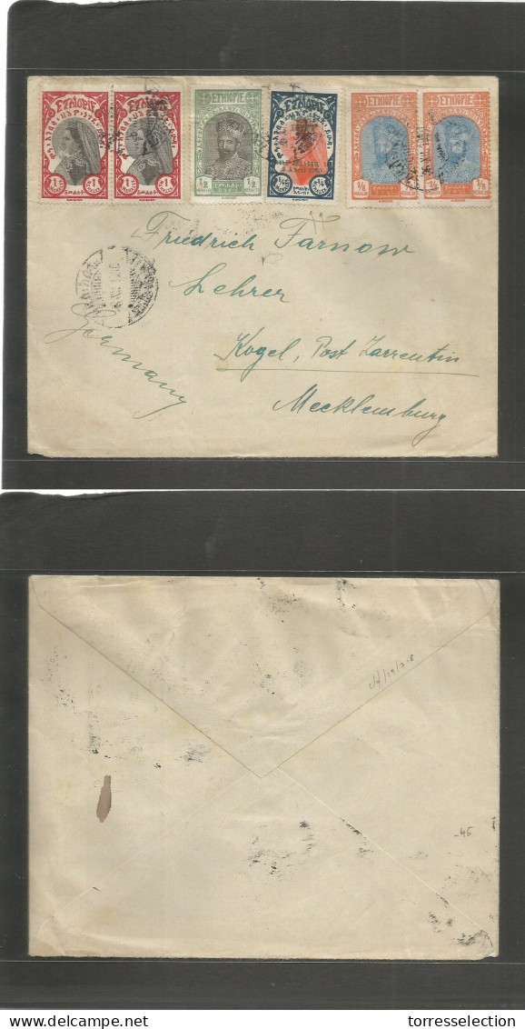 ETHIOPIA. 1950 (26 Dic) Addis Areha - Germany, Mecklenburg. Includes Ovptd Value. - Ethiopie