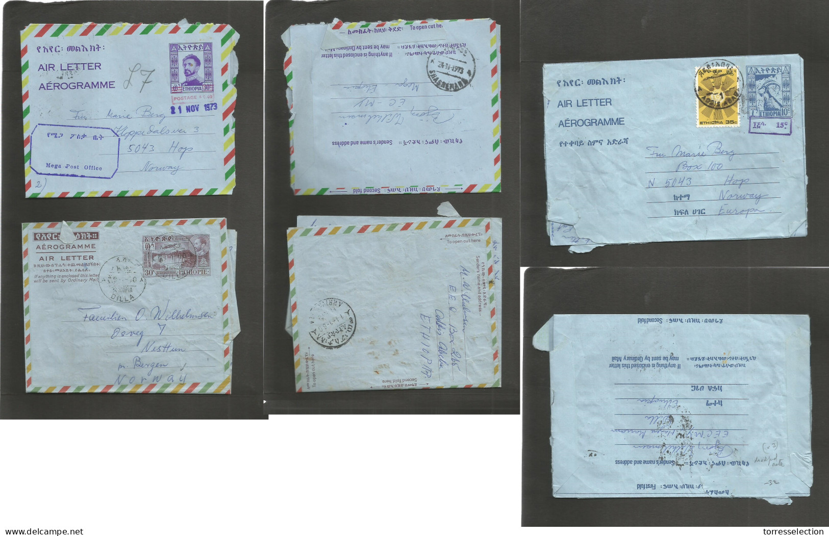 ETHIOPIA. 1960-81. 3 Diff Stationary Airletter Sheets With Ovpts, Town Name, Adtl Frkg Good Comercial Usages Trip. Mega  - Etiopía