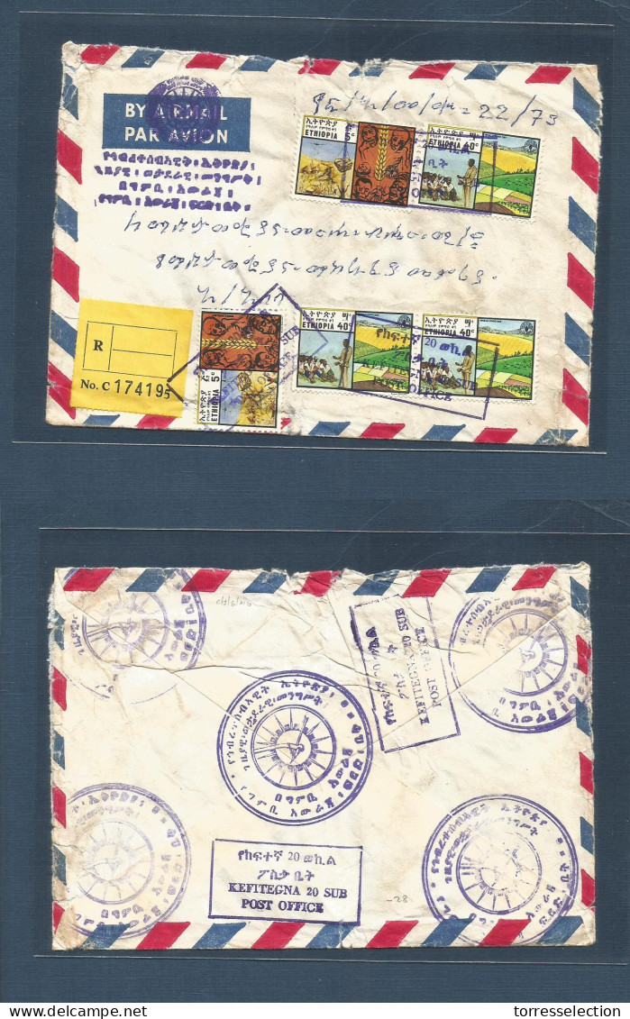 ETHIOPIA. 1973. Kefitegna 20 Sub Local Mail. Registered Insured Local Airmail Multifkd Envelope. Most Unusual Item. - Ethiopie