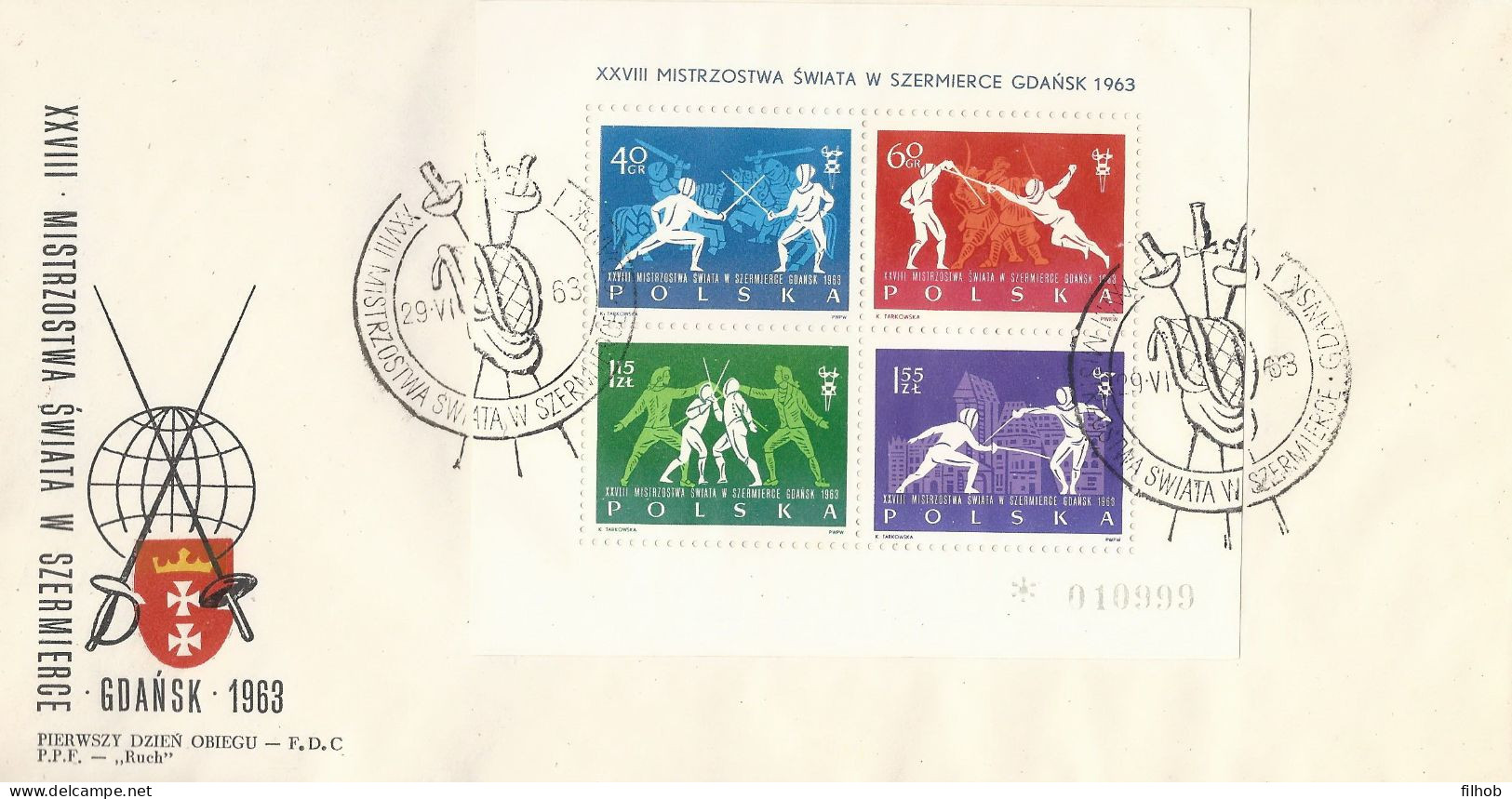Poland FDC.block 27: Fencing World Championships 1963 Gdansk - FDC