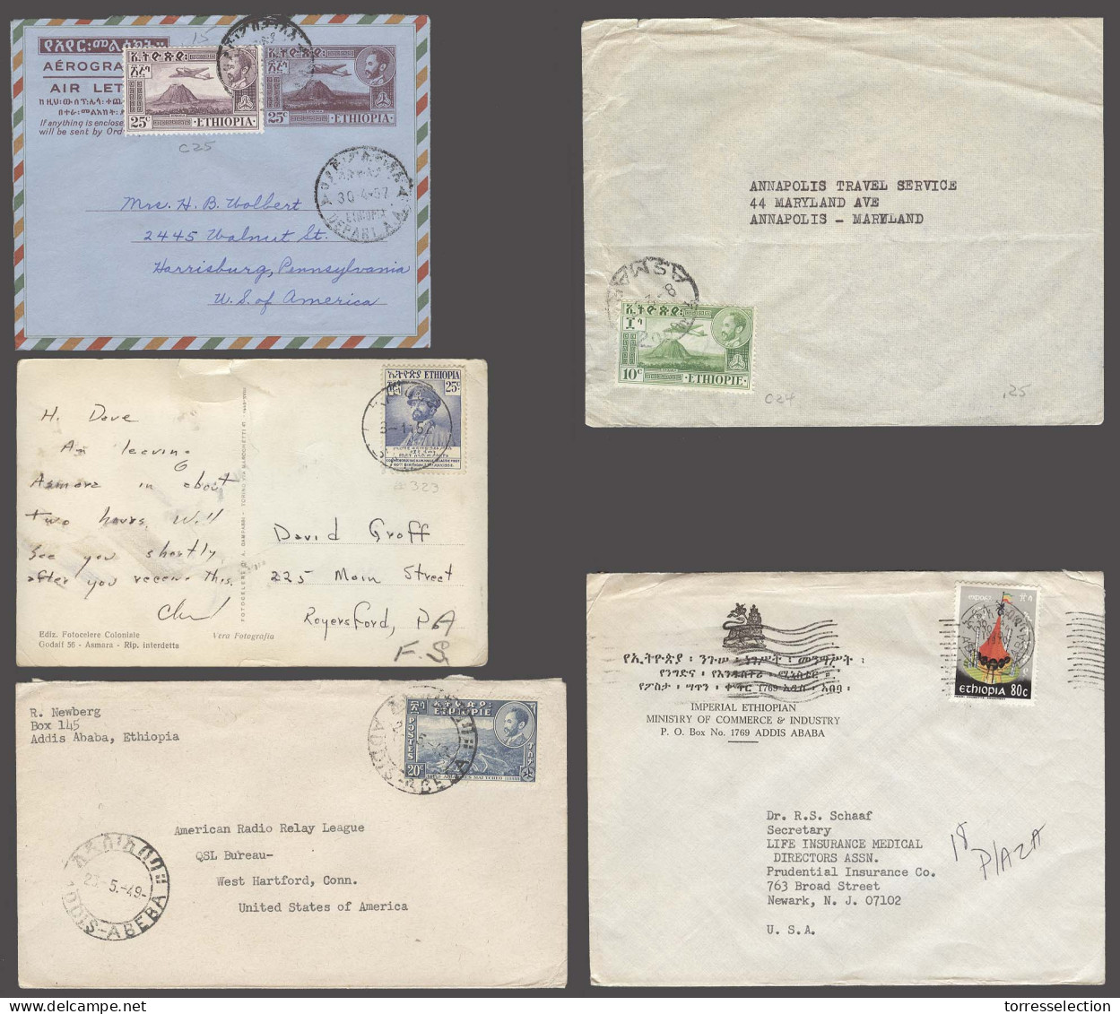 ETHIOPIA. 1949-70. 5 Fkd Uncirculated Item To USA Incl Stat Letter. - Etiopia