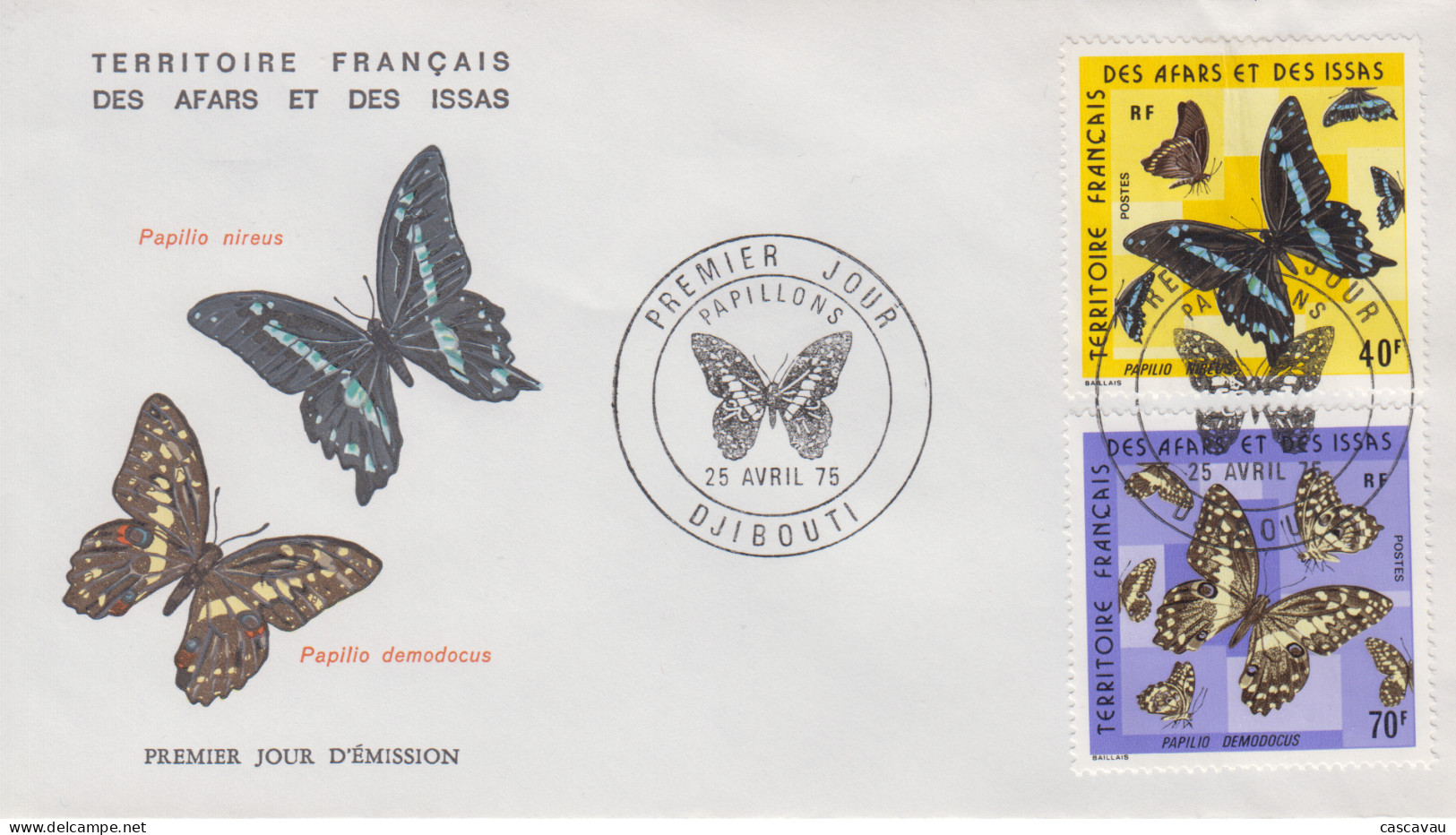 Enveloppe  FDC  1er  Jour  TERRITOIRE  FRANCAIS   Des   AFARS  Et  ISSAS     Papillons     1975 - Autres & Non Classés