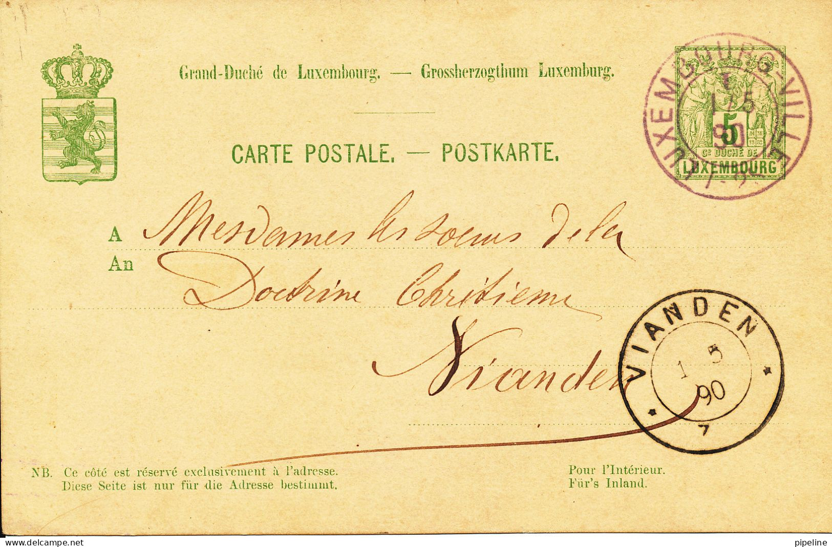 Luxembourg Carte Postale Stationery Luxembourg-Ville 1-5-1890 And Viaden 1-5-1890 Very Nice Card With LUX Postmark - Interi Postali