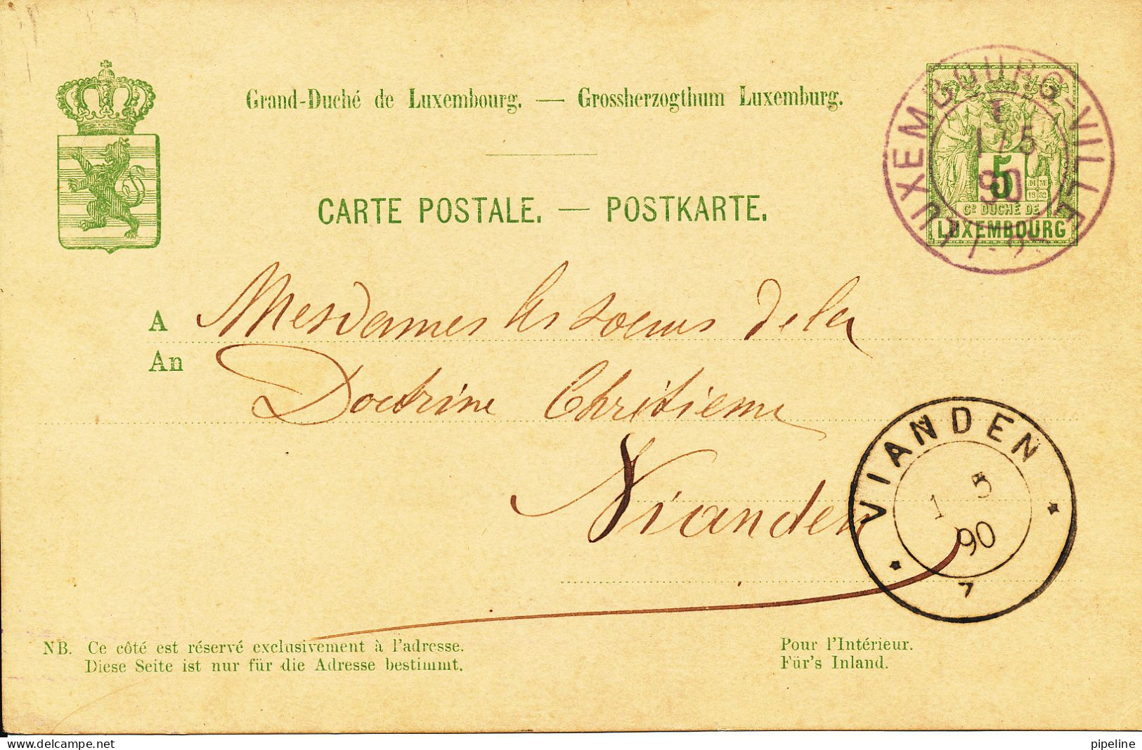 Luxembourg Carte Postale Stationery Luxembourg-Ville 1-5-1890 And Viaden 1-5-1890 Very Nice Card With LUX Postmark - Ganzsachen