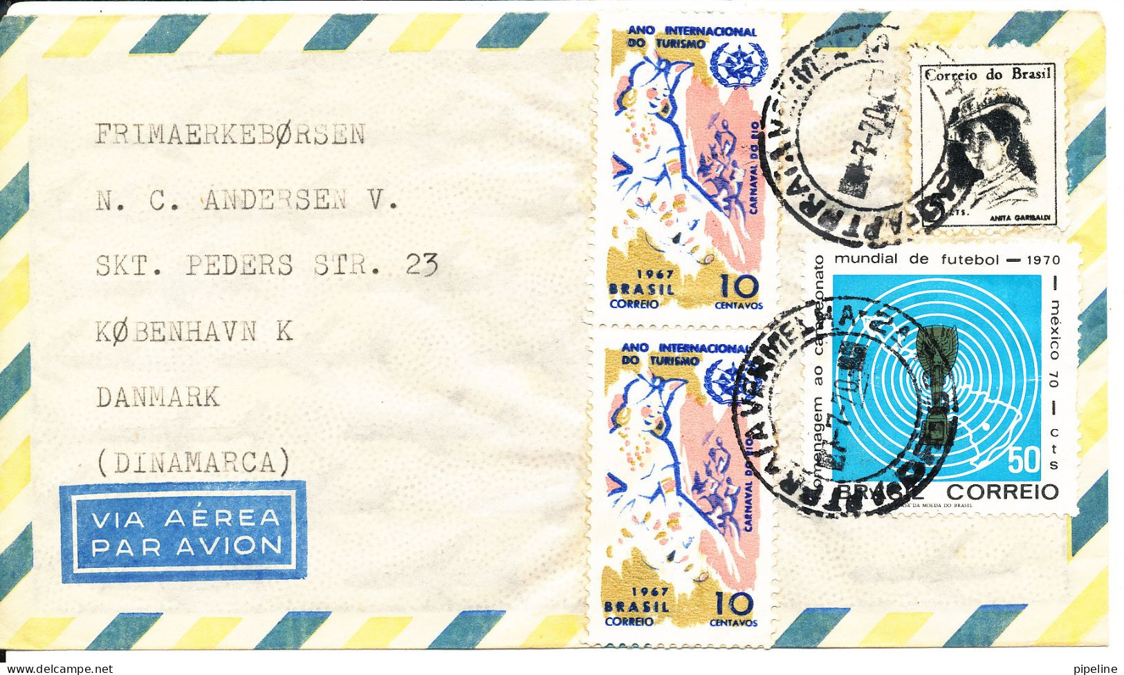 Brazil Air Mail Cover Sent To Denmark 7-7-1970 Topic Stamps - Aéreo