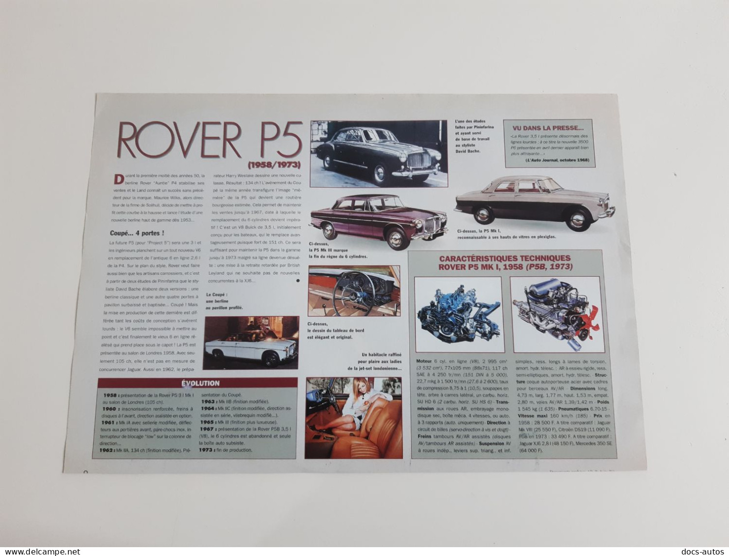 Rover P5 - Fiche Technique Automobile - KFZ