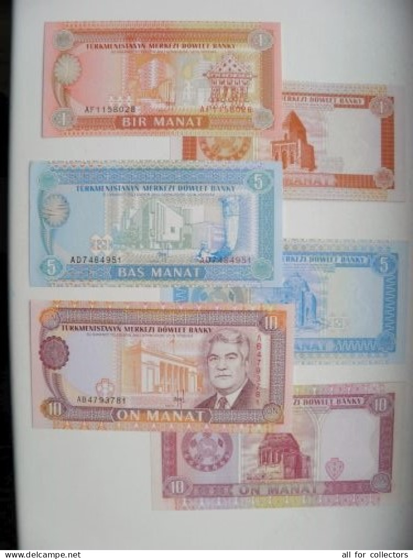 3 Banknotes UNC Banknote From Turkmenistan 1, 5, 10 Manat 1993  - Turkmenistan