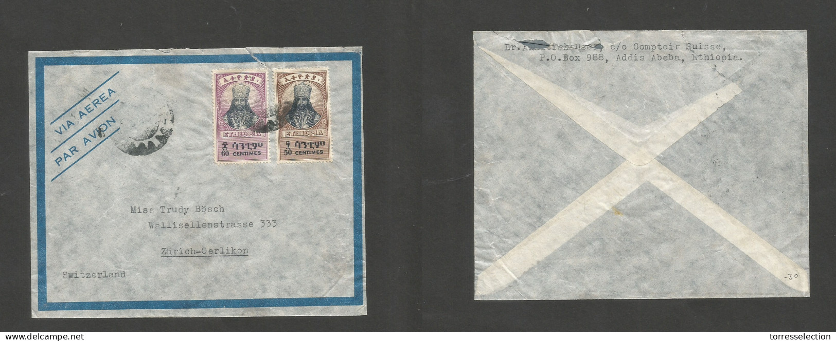 ETHIOPIA. C. 1947. Addis Abeba - Switzerland, Oerlikon. Air Multifkd Env 110c Rate, Tied Cds. VF. - Ethiopie