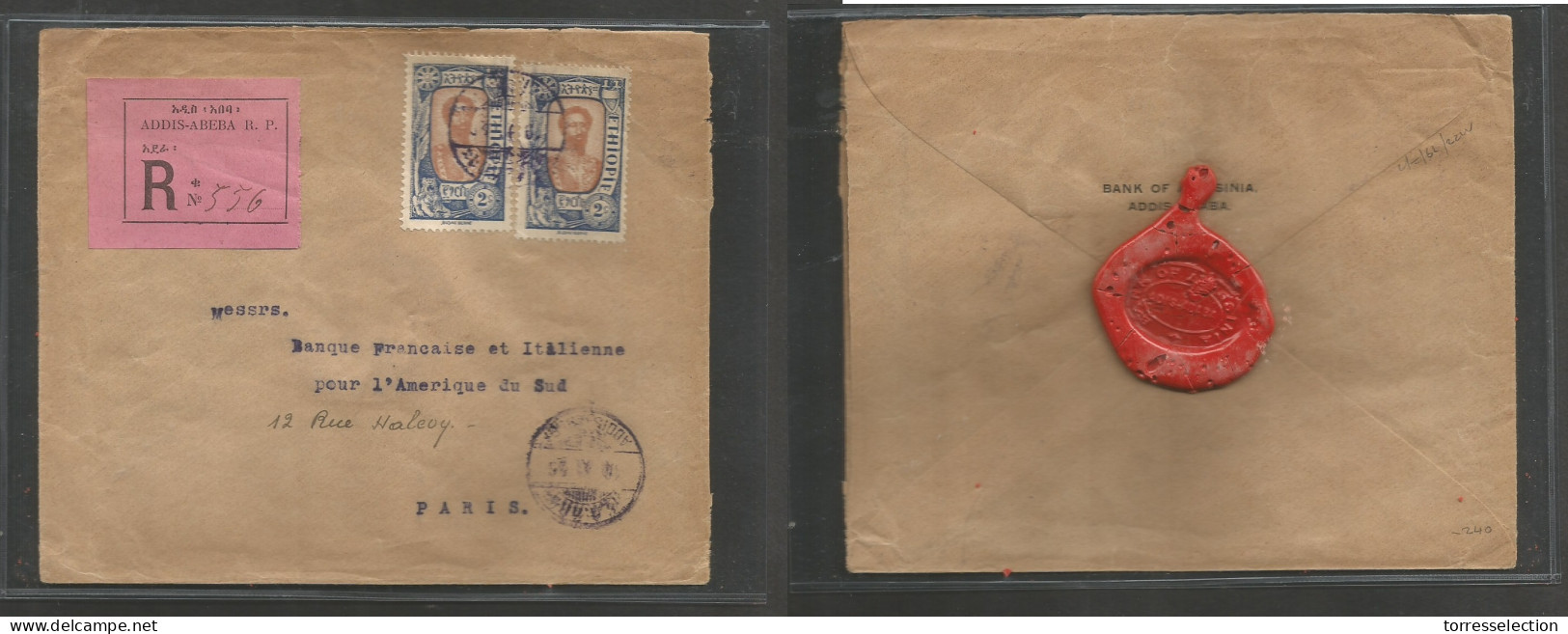 ETHIOPIA. 1926 (10 Nov) Addis Abeba - France, Paris. Registered Multifkd Env At 4g Rate, Cds + R-pmk Label. VF. Better U - Ethiopie