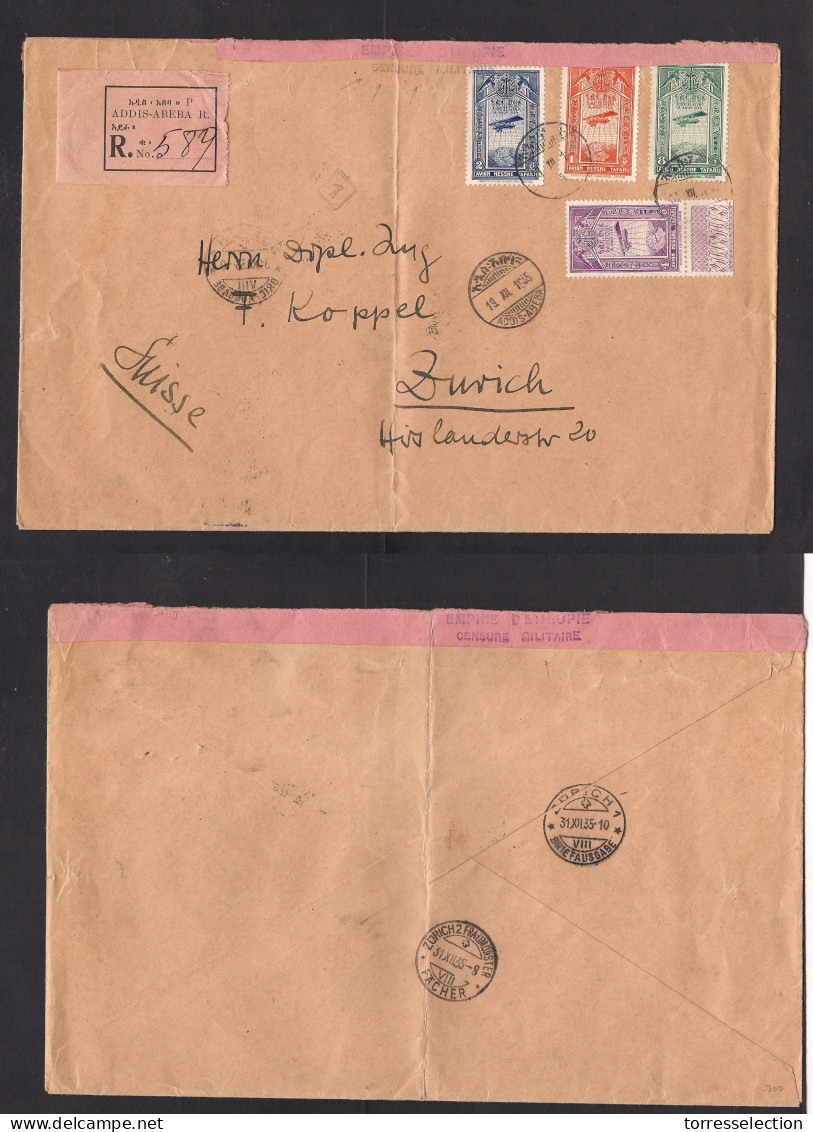 ETHIOPIA. 1945 (19 Dec) Addis Abeba - Switzerland, Zurich (31 Dec) Registered Air Multifkd Env Depart "Empire Censor" Pm - Ethiopie