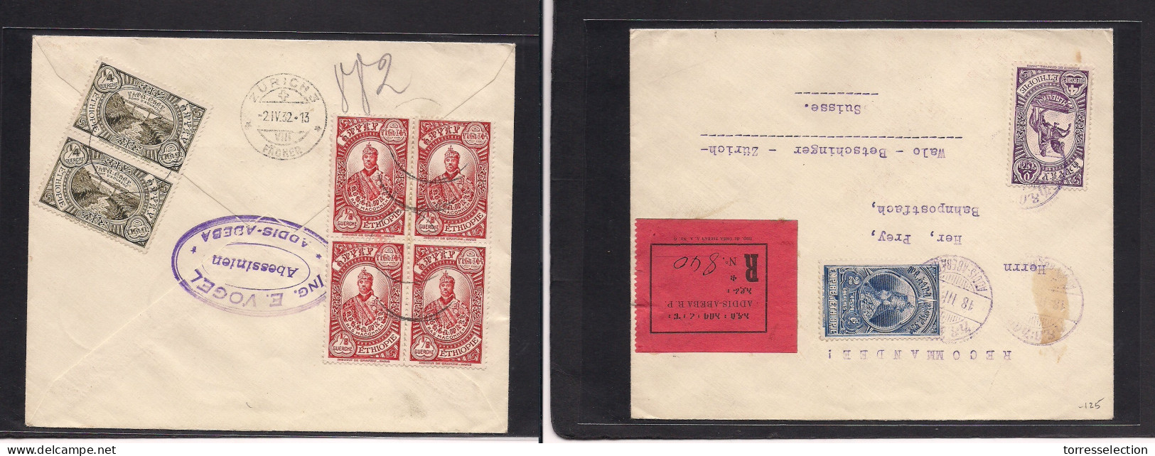 ETHIOPIA. 1932 (March 18) Addis Abeba - Switzerland, Zurich (2 April) Front And Reverse Multifkd Multiples Registered En - Ethiopie