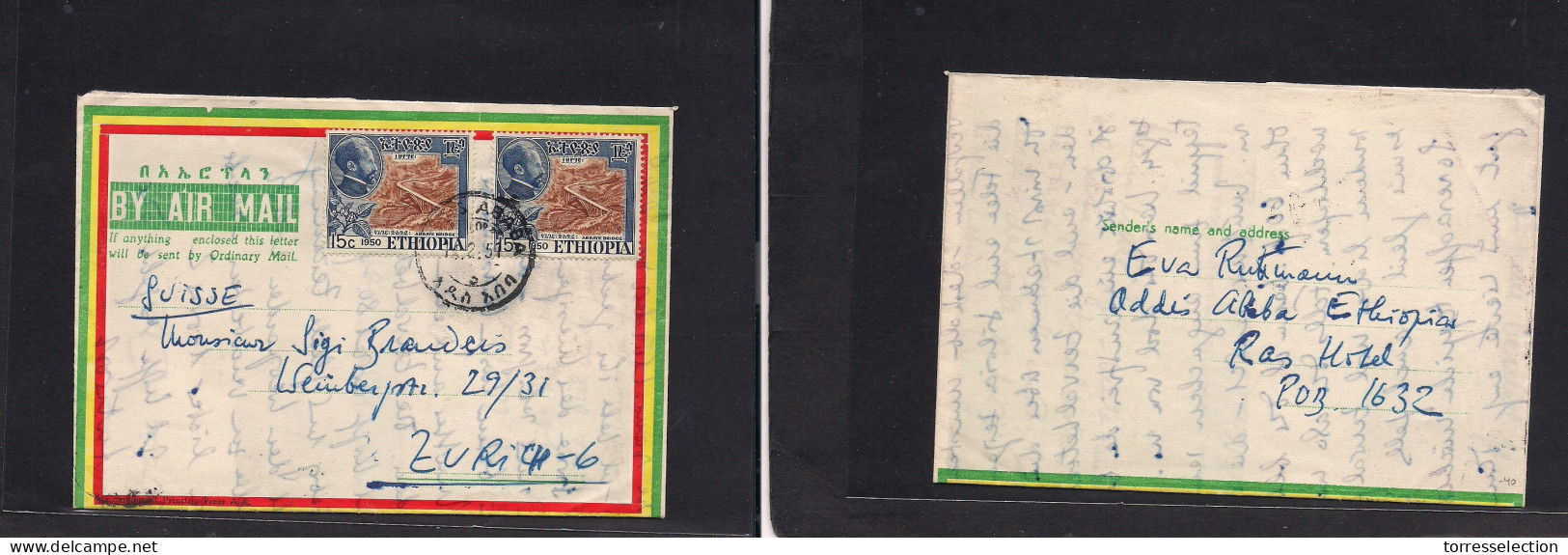 ETHIOPIA. 1957 (14 Febr) Addis Abeba - Switzerland, Zurich. Multifkd Air Lettersheet. Fine Used With Full Contains. Scar - Ethiopie