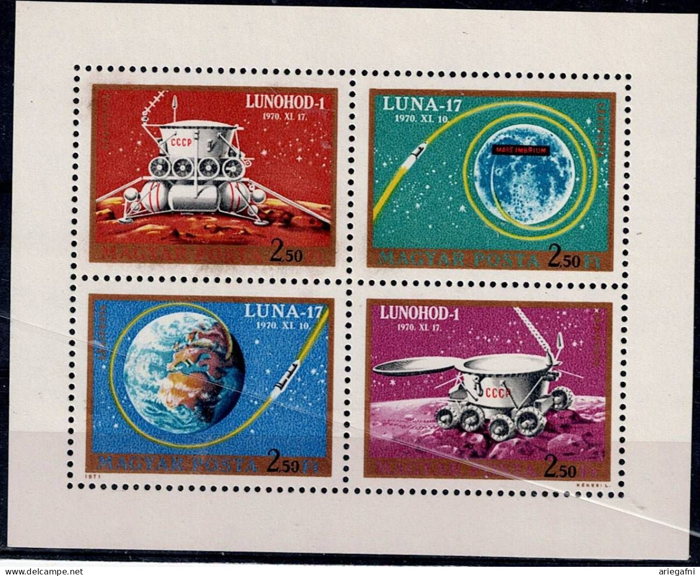 HUNGARY 1971 SPACE MINI SHEET MI No 2654-7 MNH VF!! - Blocks & Sheetlets