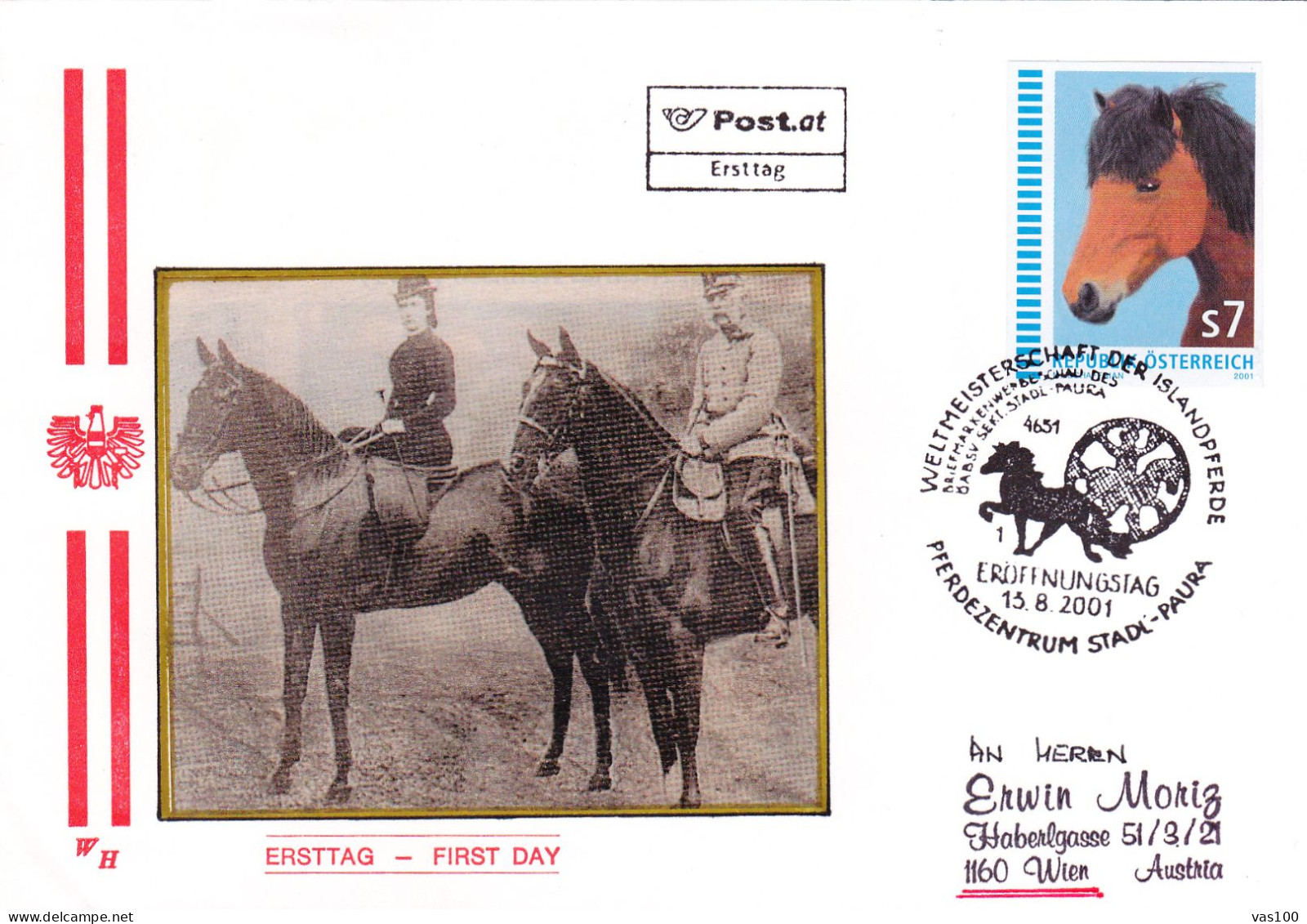 Austria / Oesterreich  2001 HORSES X4 COVERS FDC - Horses