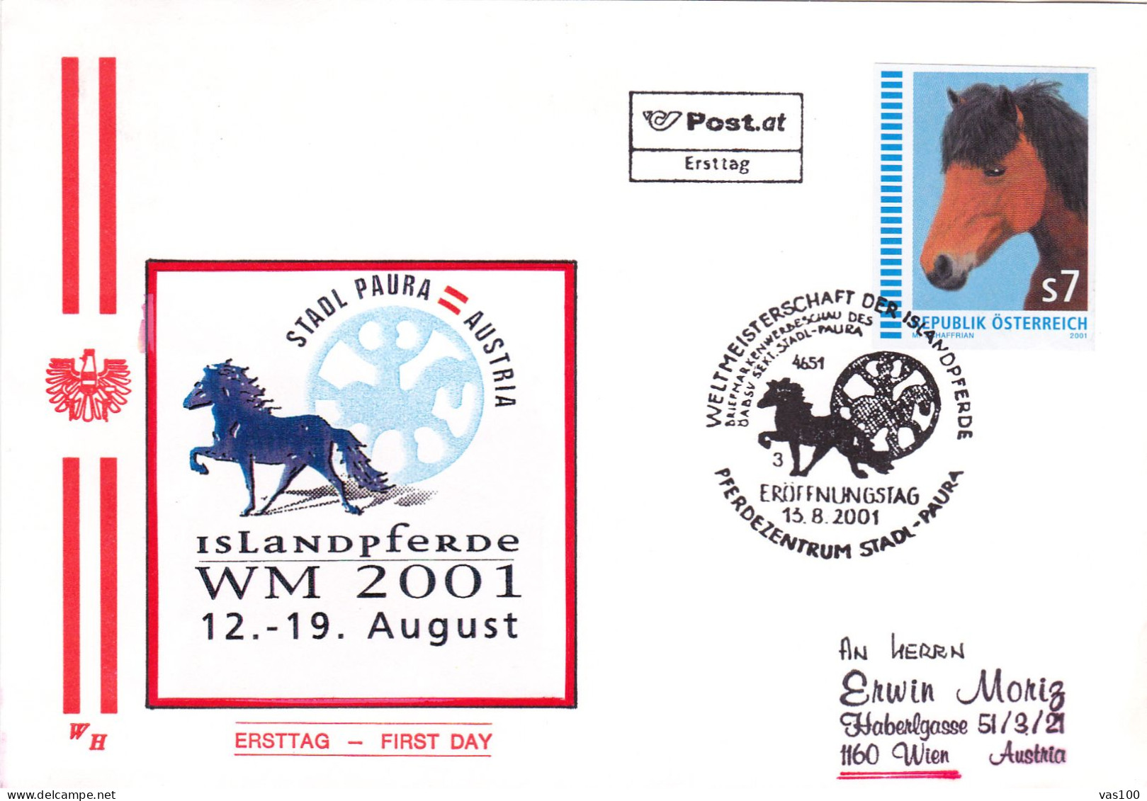 Austria / Oesterreich  2001 HORSES X4 COVERS FDC - Horses