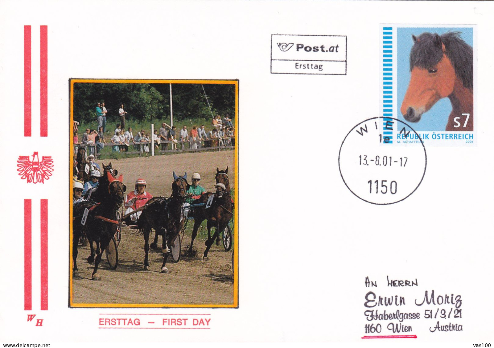 Austria / Oesterreich  2001 HORSES X4 COVERS FDC