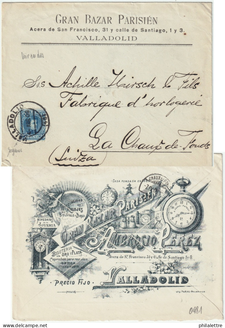 ESPAGNE/ESPAÑA 1909 Ed.248 En Sobre Ilustrado Con Membrete “Gran Bazar Parisien" De Valladolid à Suiza - Covers & Documents