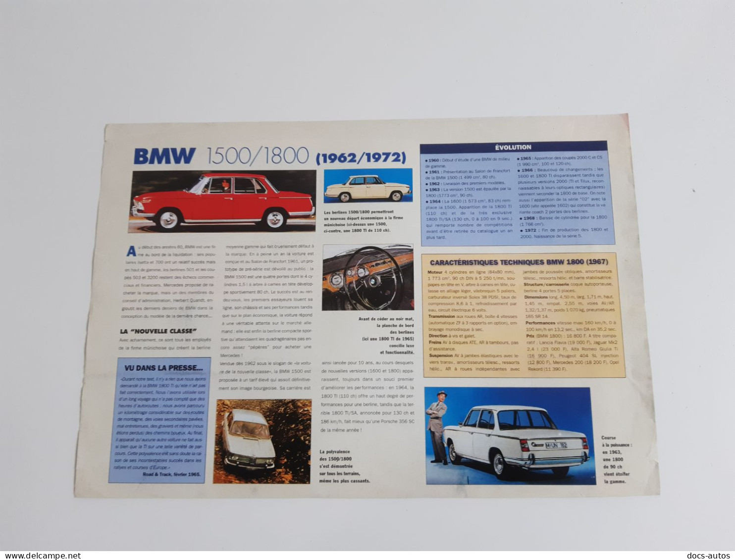 BMW 1500 / 1800 - Fiche Technique Automobile - Voitures