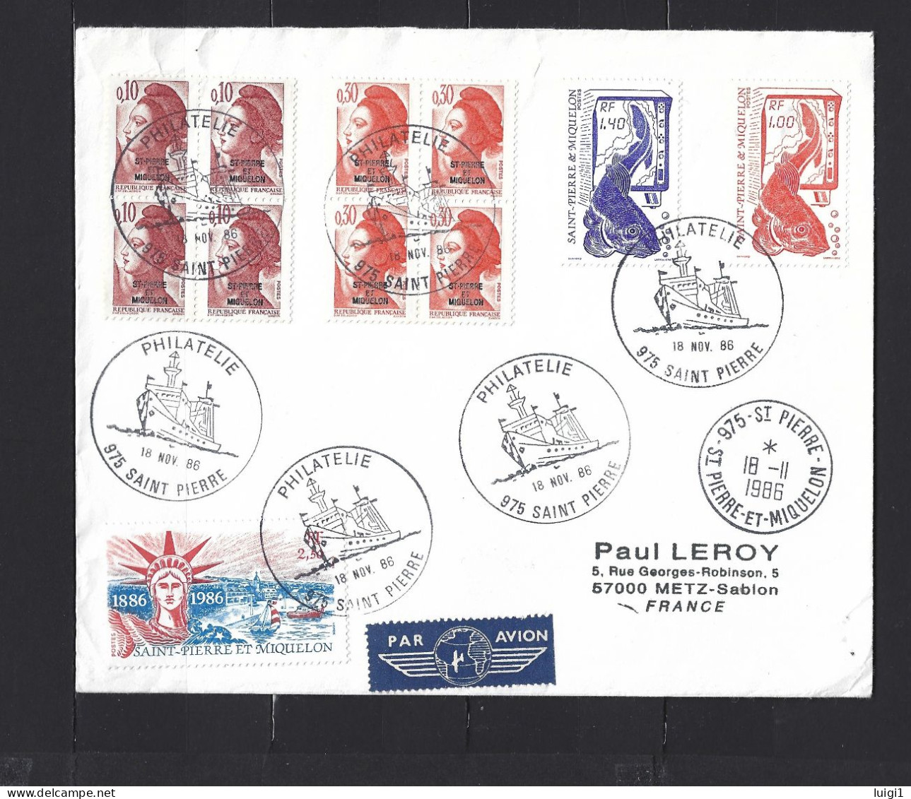 Courrier Philatélique Pour La France. En Affranchissement Composé Du18 Novembre 1986 - 975 St Pierre Et Miquelon. TB - Covers & Documents