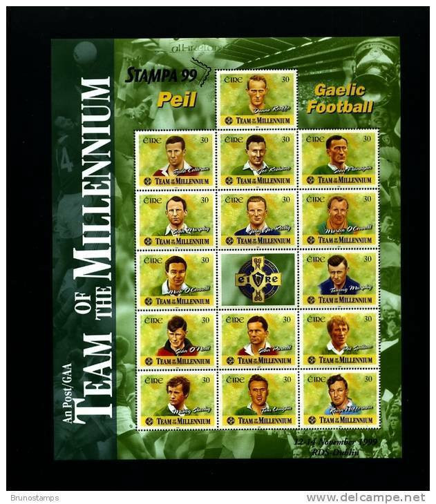 IRELAND/EIRE - 1999 TEAM OF THE MILLENIUM-GAELIC FOOTBALL MS OVPT STAMPA MINT NH - Blocs-feuillets