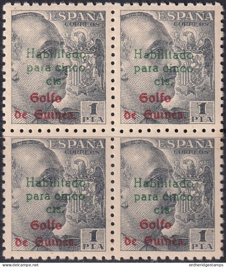 Spanish Guinea 1949 Sc 302 Ed 273 Block MNH** Overprint Narrow Spacing - Guinea Espagnole
