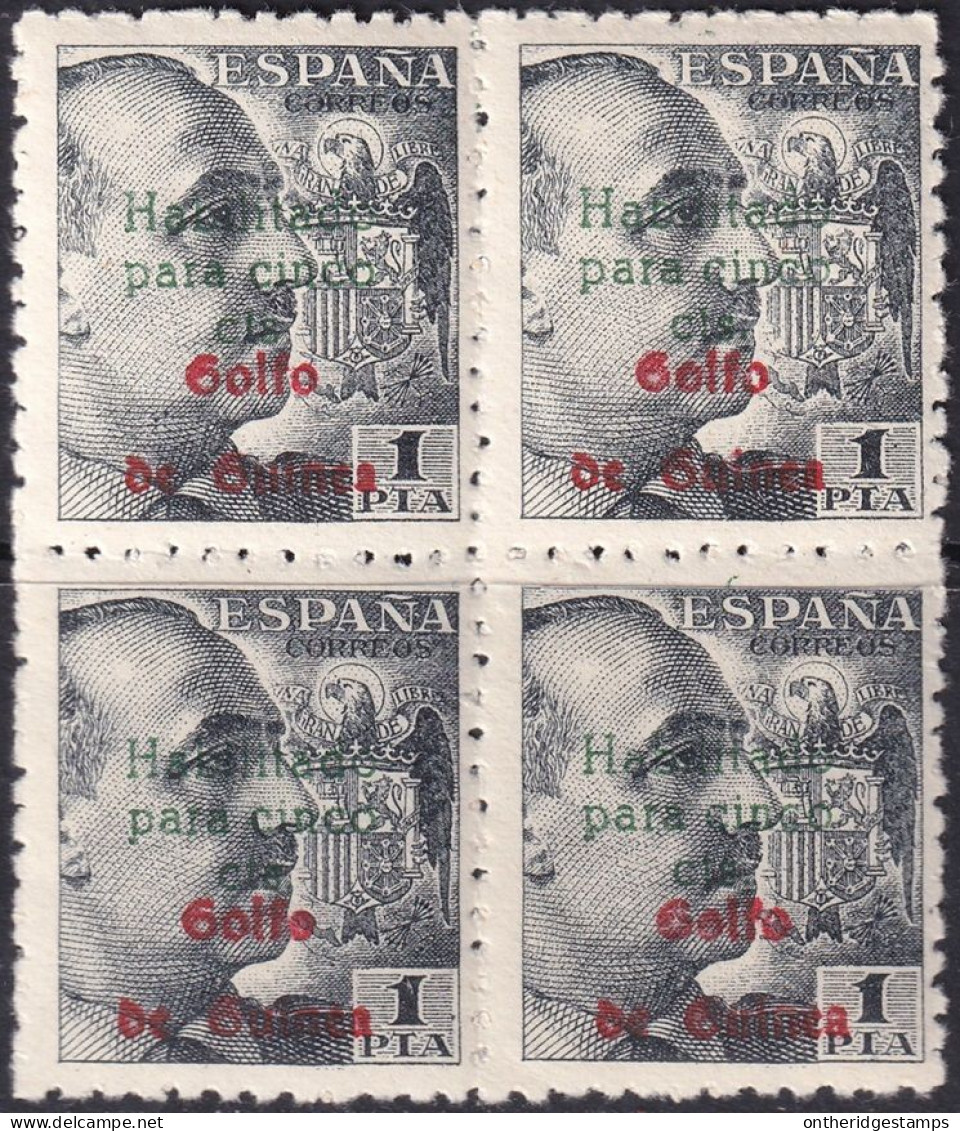 Spanish Guinea 1949 Sc 302 Ed 273A Block MNH** Overprint Wide Spacing Some Gum Bubbling - Guinea Espagnole