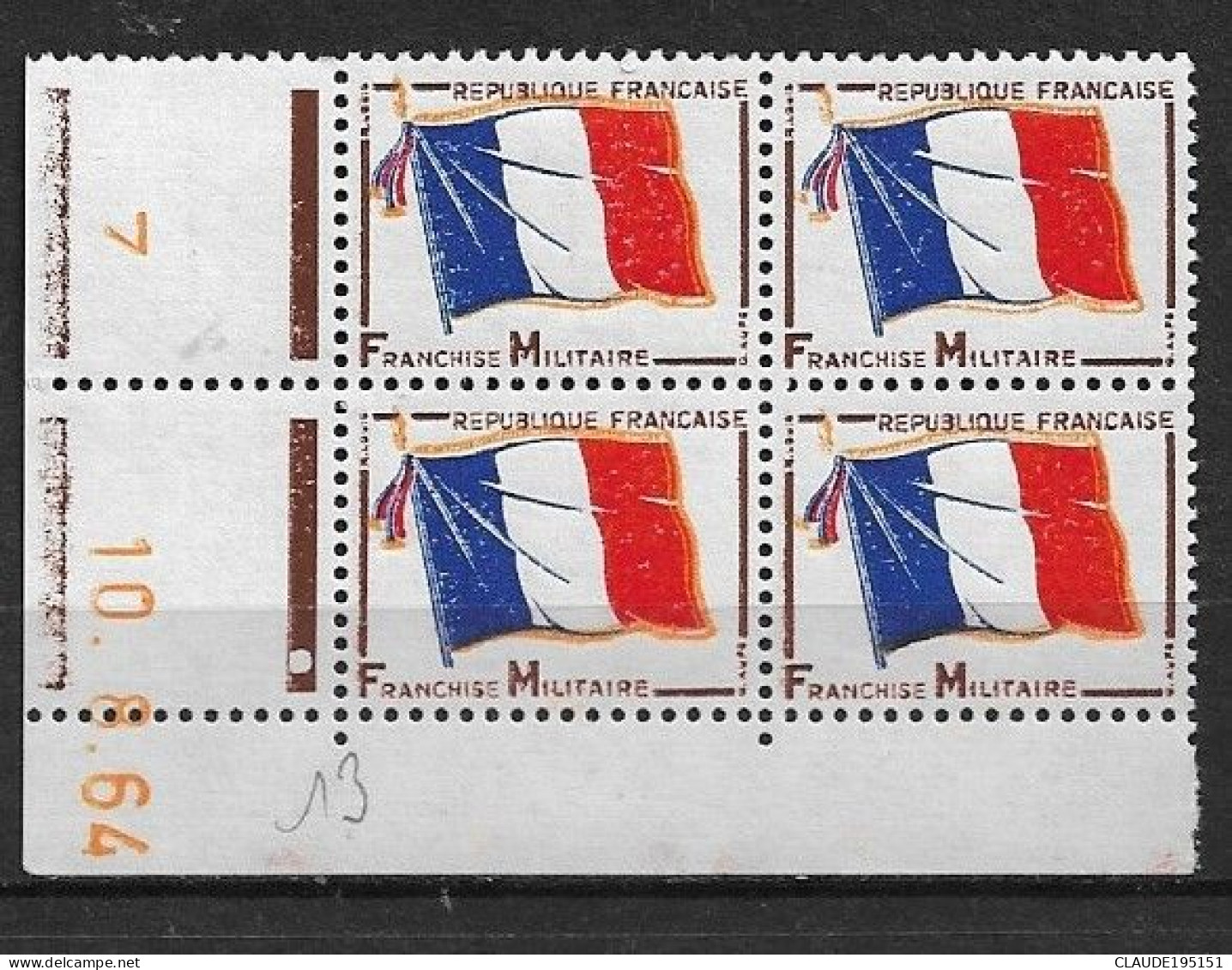 FRANCE 1964  F.M   N° 13**  10.8.64 COIN DATE GOMME D'ORIGINE SANS CHARNIÈRE  NEUF TTB      2 SCANS - 1960-1969