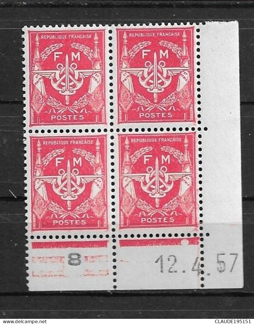 FRANCE 1957 F.M   N° 12**  12.4.57 COIN DATE GOMME D'ORIGINE SANS CHARNIÈRE  NEUF TTB      2 SCANS - 1950-1959