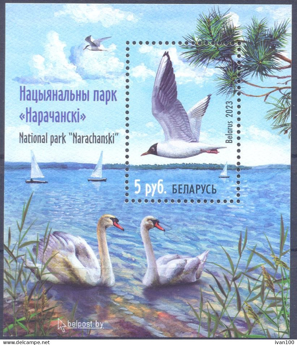2023. Belarus, Birds, National Park "Narachansky", S/s Perforated, Mint/** - Belarus