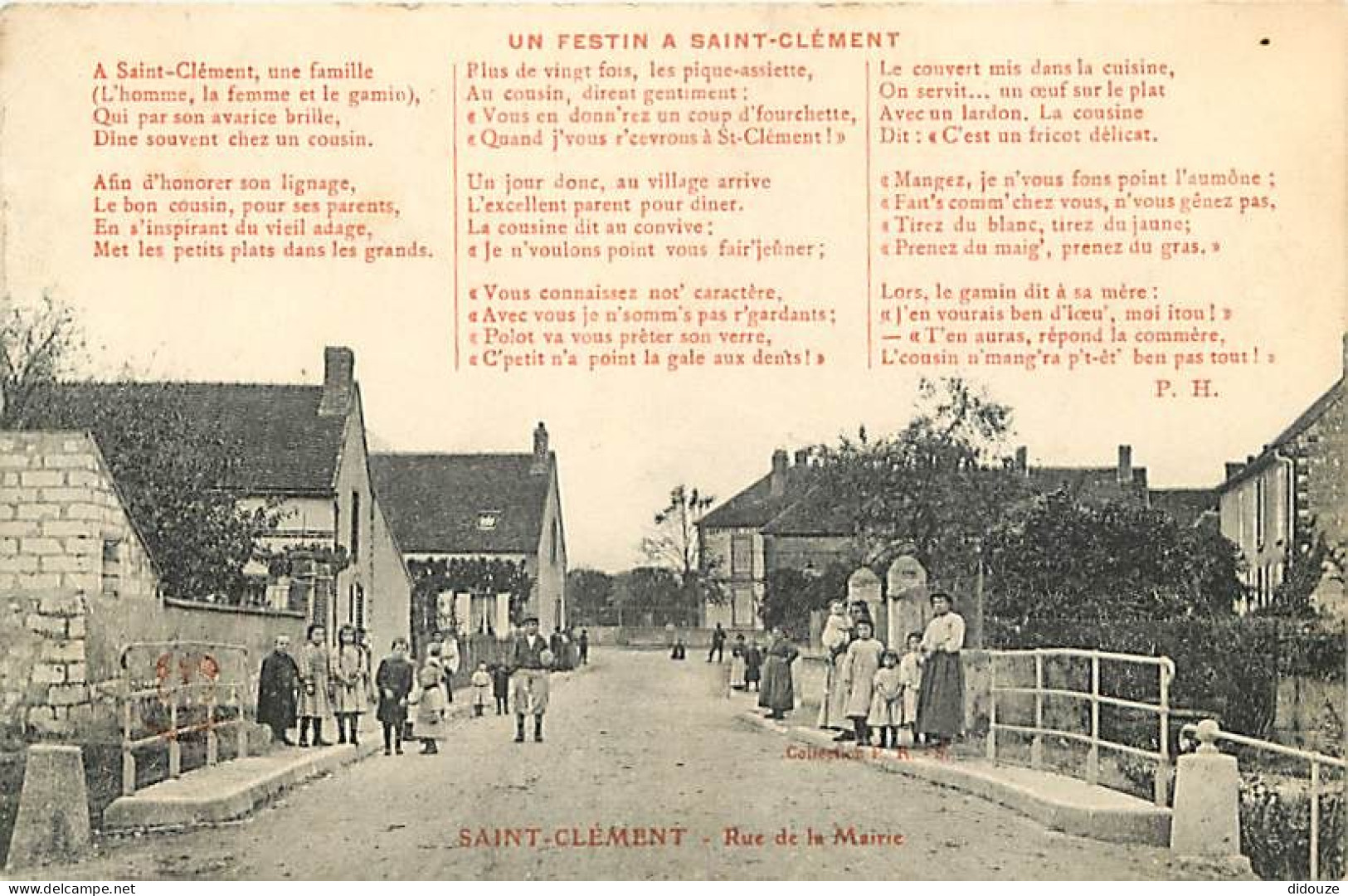 89 - Saint Clément - Rue De La Mairie - Animée - Un Festin à Saint Clément - Correspondance - Oblitération Ronde De 1911 - Saint Clement