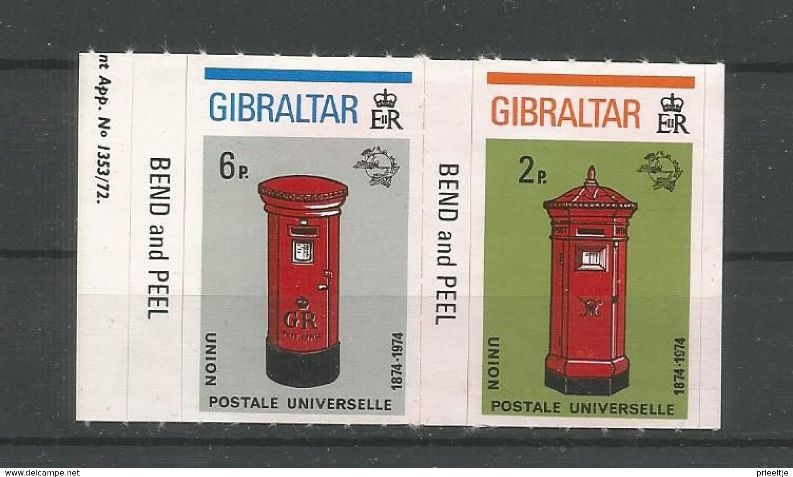 Gibraltar 1974 U.P.U. Centenary S.A. Pair Y.T. 307A/307B ** - Gibraltar