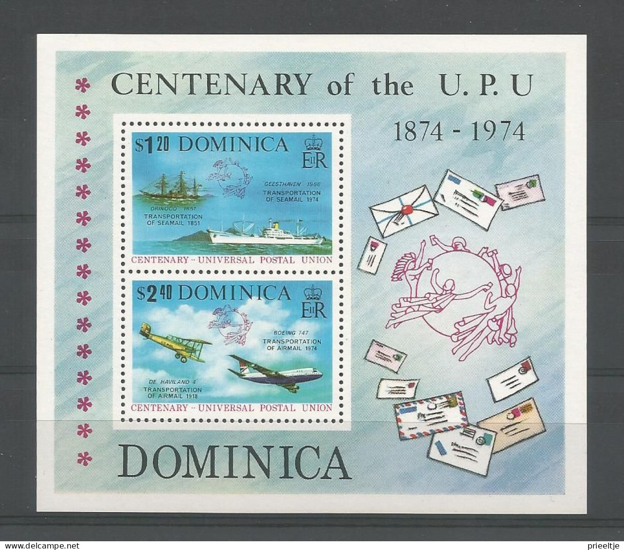 Dominica 1974 U.P.U. Centenary S/S Y.T. BF 28 ** - Dominique (...-1978)