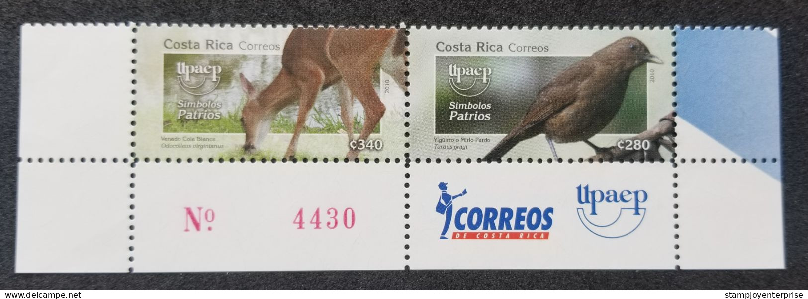 Costa Rica America State Symbols 2010 Deer Bird (stamp Plate) MNH - Costa Rica