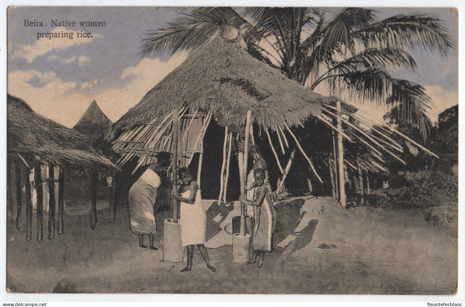 BEIRA (Mozanbique) - CPA - Native Women Preparing Rice - Indigènes Pilant Le Riz - Pilon - Mosambik