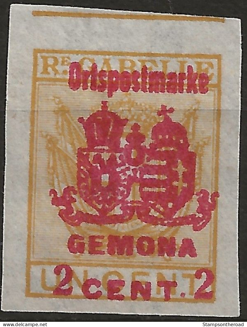 OARA18SG - 1918 Occ. Austriaca / Friuli-Veneto, Sass. Nr. 18, Recapito Autorizzato Non Gommato (*/) - Udine