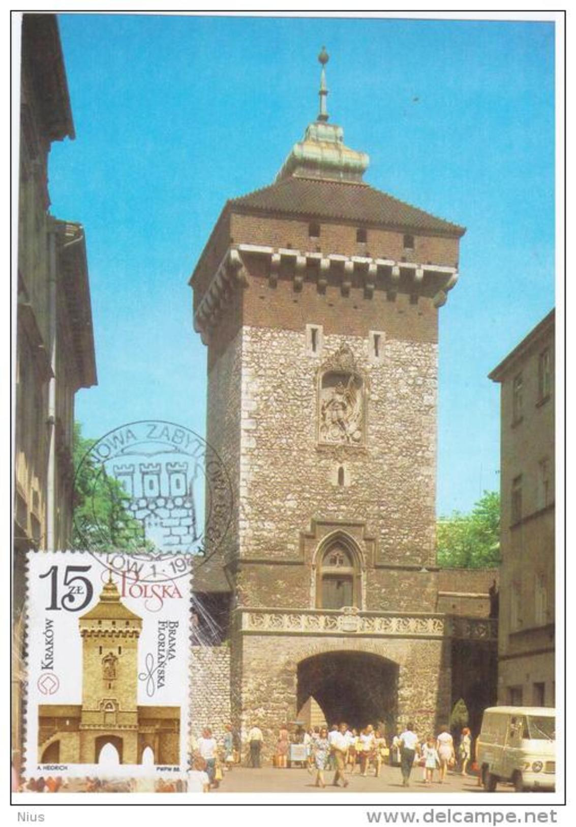 Poland Polska 1988 St. Florian's Gate Canceled In Krakow - Cartes Maximum