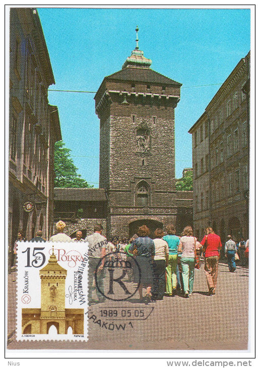 Poland 1989 St. Florian's Gate Canceled In Krakow - Maximum Cards