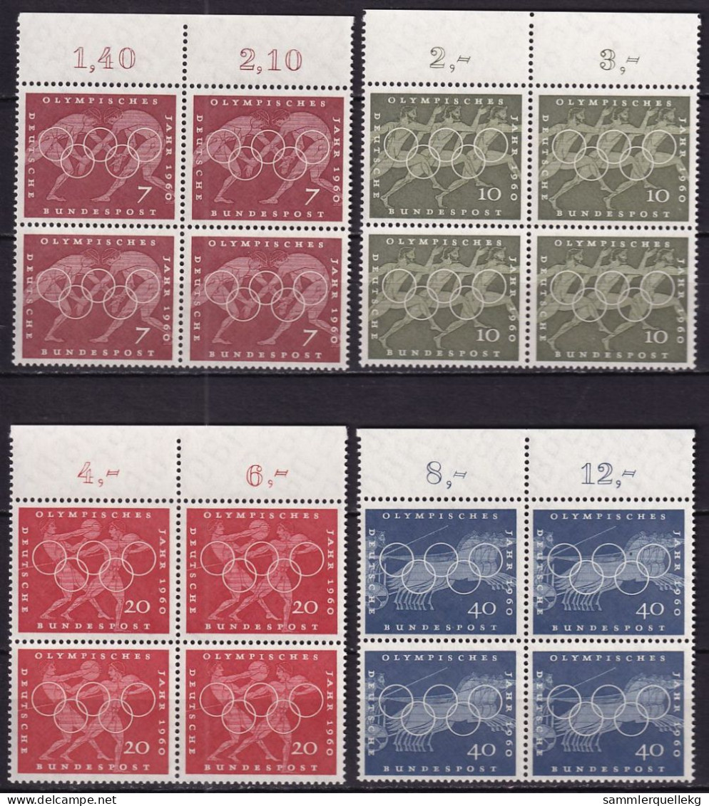 BRD 331 - 335 Viererblock Mit Oberrand Postfrisch, Olympische Sommerspiele 1960 In Rom (Nr. 2542) - Sommer 1960: Rom