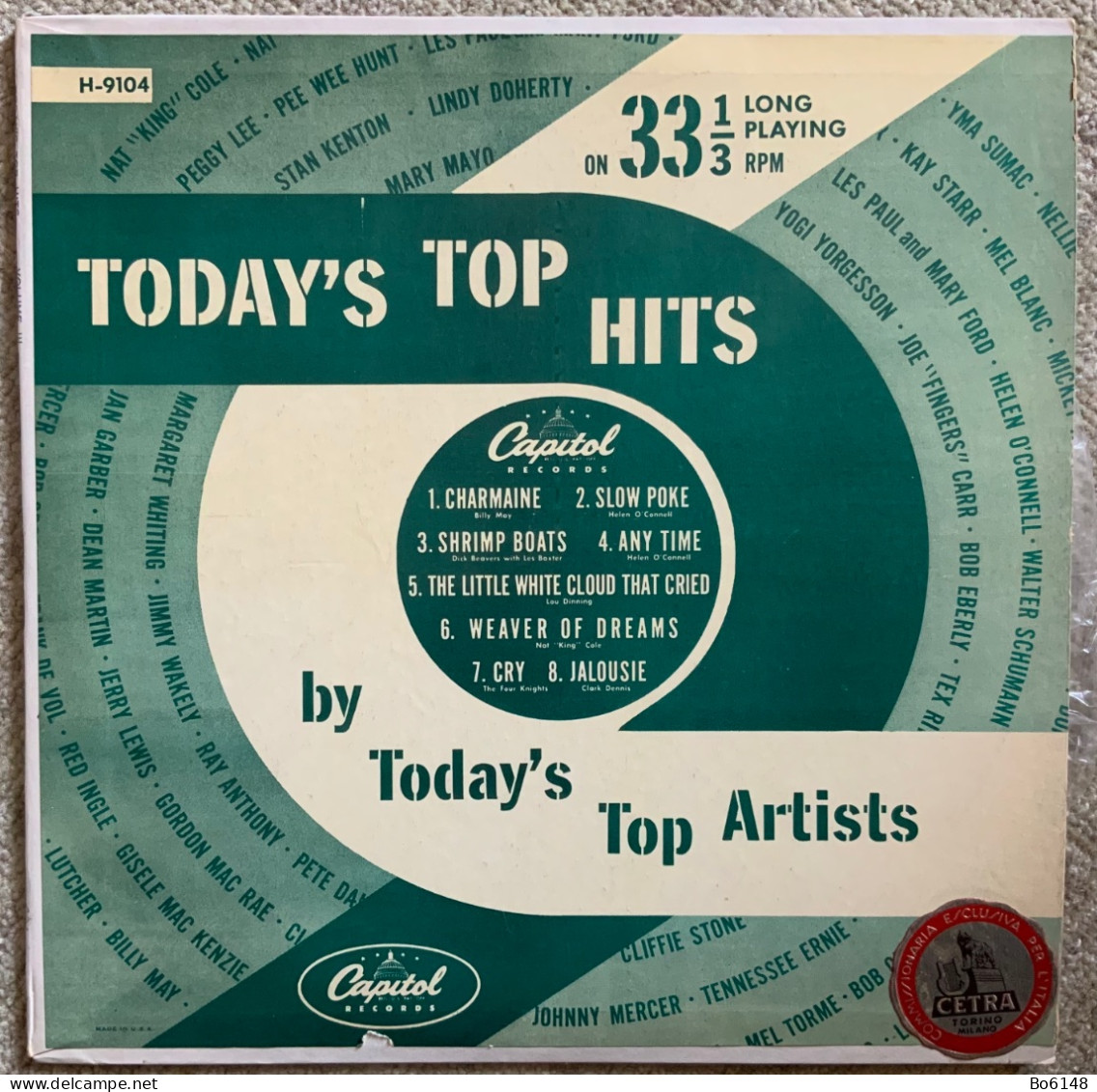Disco 33 1/3 Giri Anni ‘50 : TODAY’S TOP HITS  Capitol H 9104 - Country Y Folk