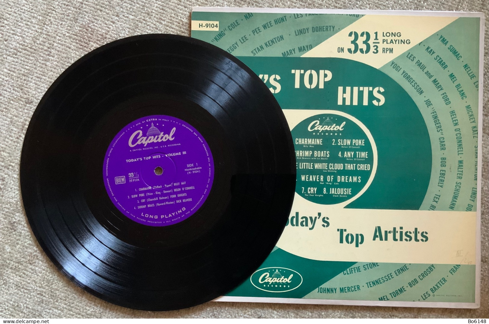 Disco 33 1/3 Giri Anni ‘50 : TODAY’S TOP HITS  Capitol H 9104 - Country En Folk