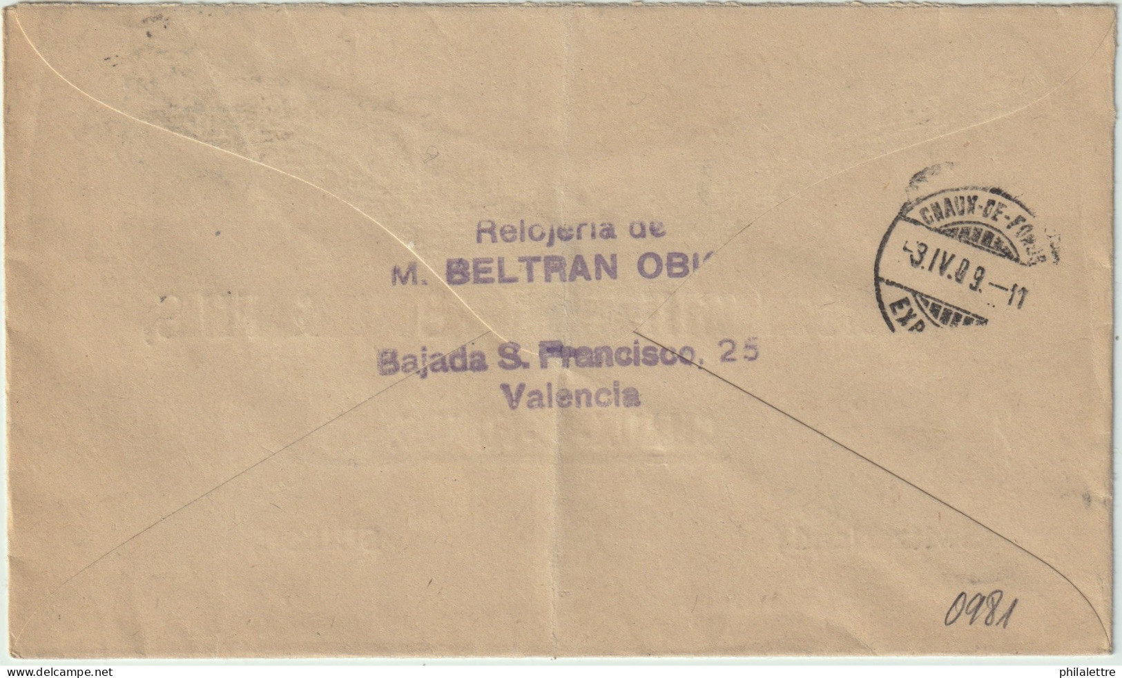 ESPAGNE/ESPAÑA 1909 Matasello "CORREOS / ESTACION DE VALENCIA" Sobre Ed.248 En Carta à Suiza - Covers & Documents