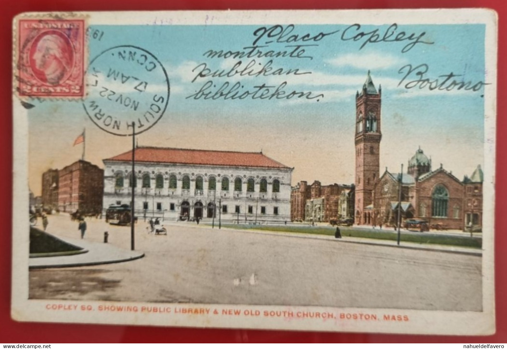 Carte Postale Diffusée 1919 - United States - Compley Sq. Showing Public Library & New Old South Church, Boston, MASS - Boston