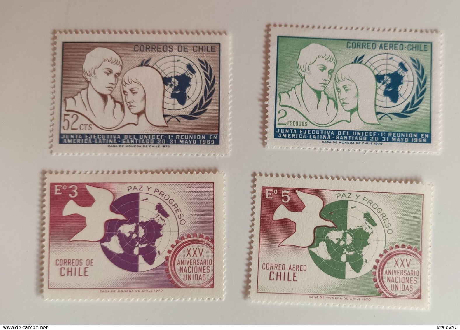 CHILI 1969-70 ANNIVERSAIRE NATIONS UNIES ONU CHILI NU 4 TIMBRES NEUF - Chile