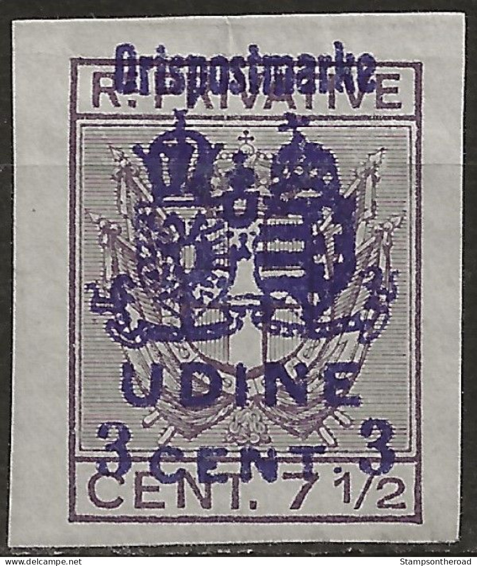 OARA71SG - 1918 Occ. Austriaca / Friuli-Veneto, Sass. Nr. 71, Recapito Autorizzato Non Gommato (*/) - Udine