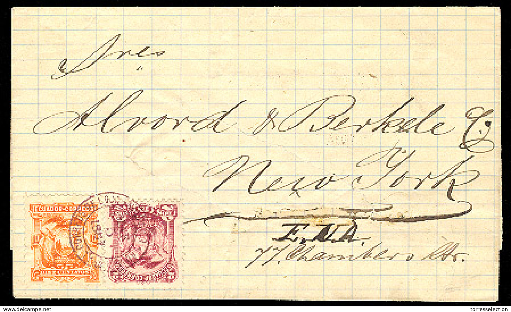 ECUADOR. 1887. Loja - USA. Env Frkd 2c + 10c / Cds. Most Unusual. - Equateur