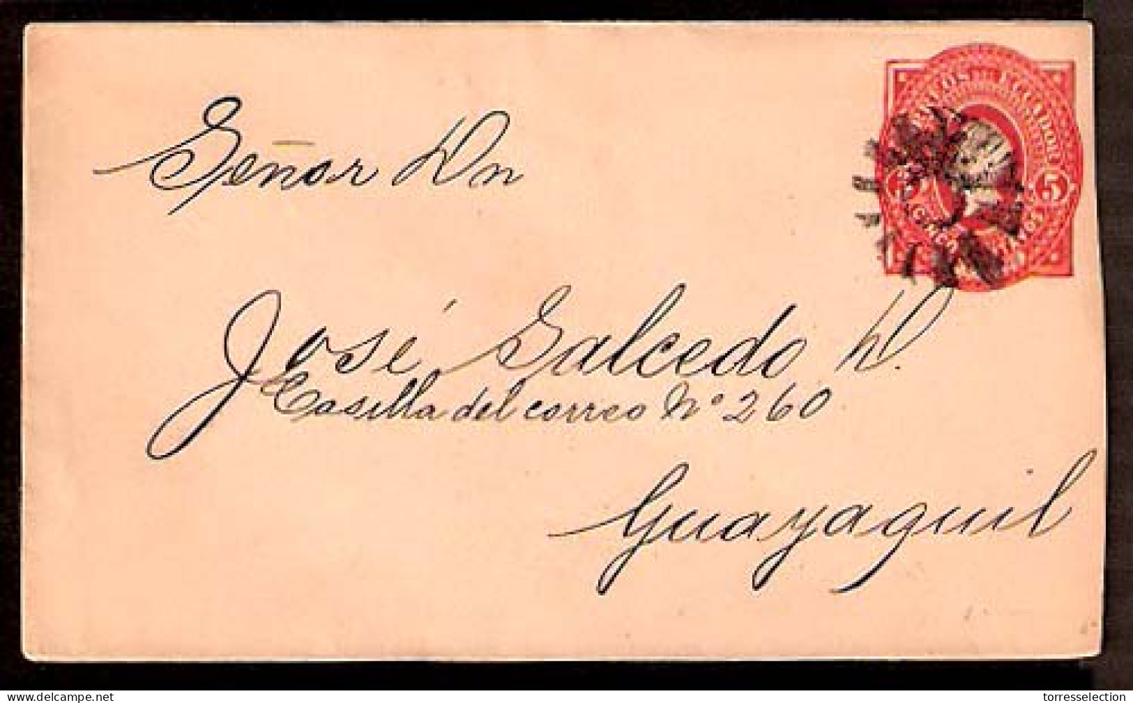 ECUADOR. 1893. 5c. Red Stat Env. Cork. To Guayaquil. VF. - Equateur