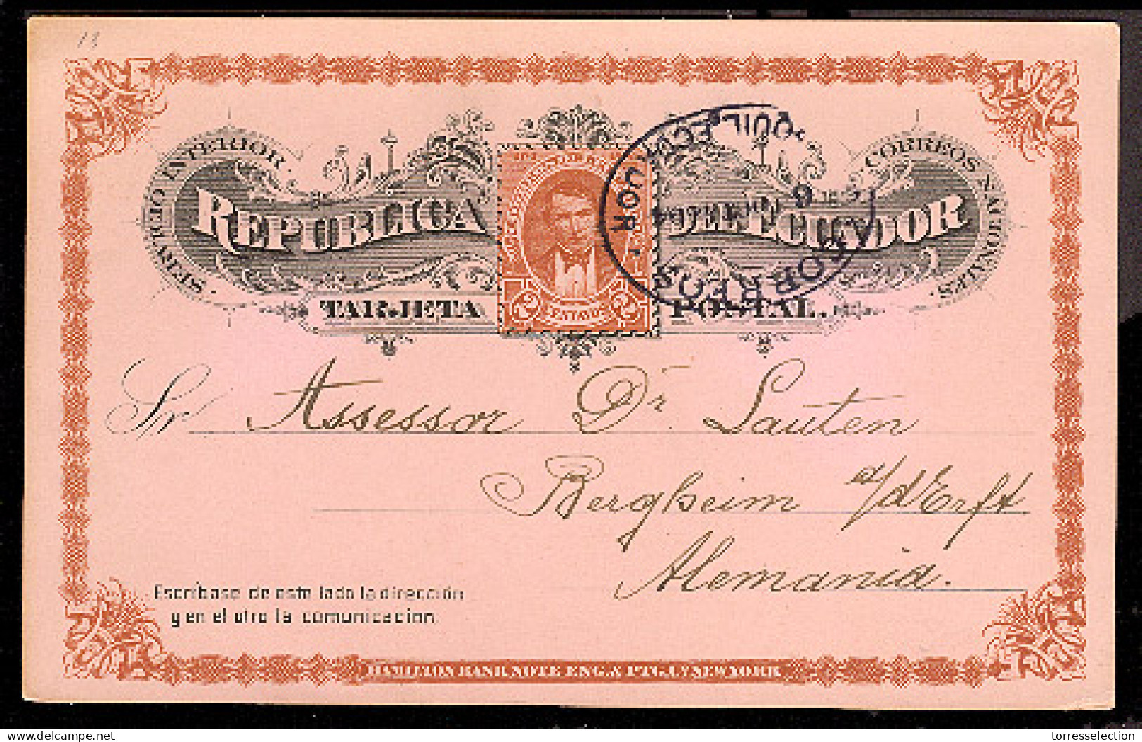 ECUADOR. 1894. Guayaquil - Germany. 2 Cts. Stat Card. Fine. - Ecuador