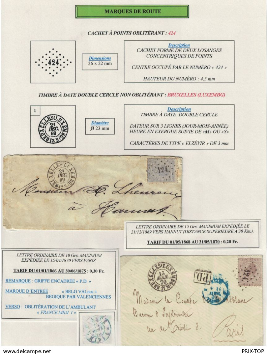 TP 18-19 S/Feuille Explicative LSC  Obl BXL (Luxembourg) 24/12/69 & 15/4/70 > Hannut & Paris - Postmarks - Points