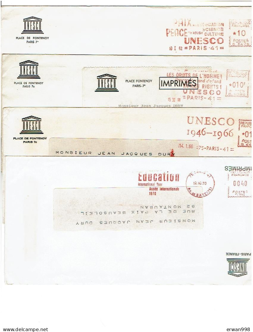 Lot De 4 EMA Rouges  UNESCO, Années 1958/1962/1966/1970 Détails Ci Contre  (910) - UNESCO