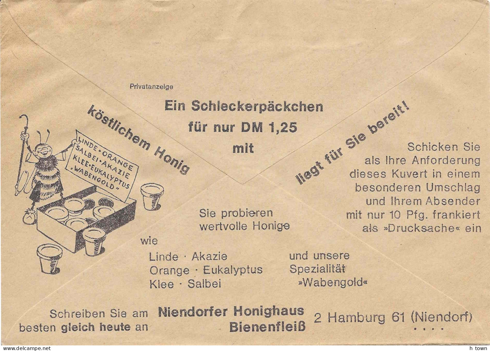 414  Miel, Abeille: Env. Port Payé D'Allemagne, 1968 - Bee, Honey: Postal Cheque Cover With Advertising. Apiculture - Abeilles